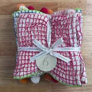 Anthropologie Set of 6 Dish Cloths, Multi Color Neon, PomPom, BRAND NEW!